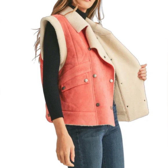 En Merci Chic Pink Punch and Cream Shearling Vest - Picture 2 of 5